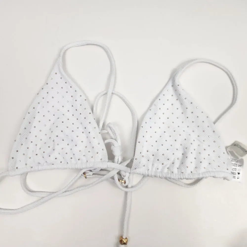 L*Space Kara Studded Bikini Top in White Size Medium Triangle
